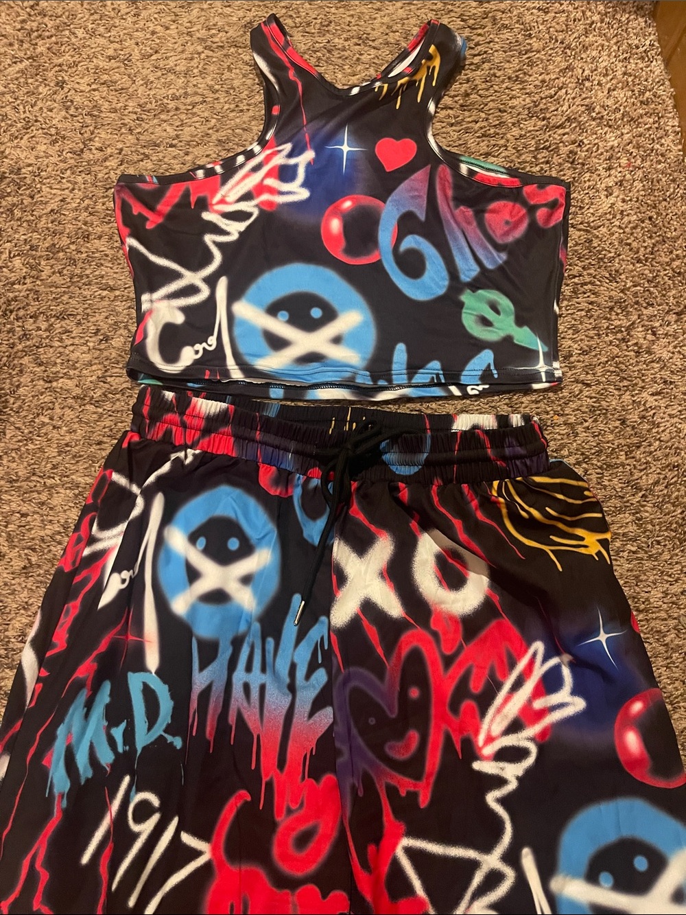 SHEIN Black Multicolor Graffiti Wide-Leg Pants - Picture 2 of 4
